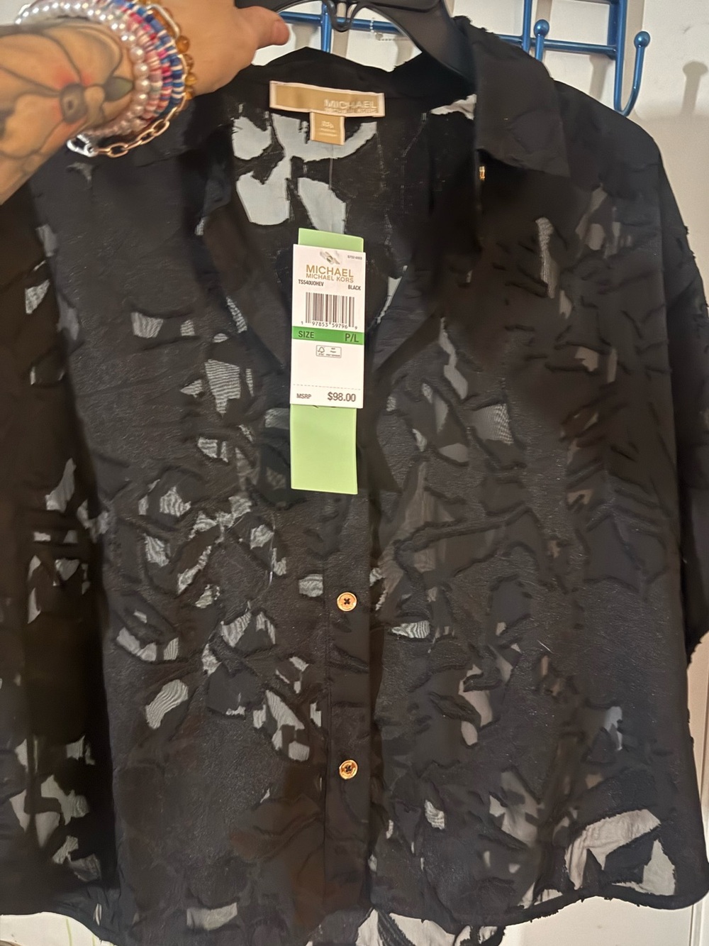 Michael Kors Black Sheer Button-Up Shirt Jacket